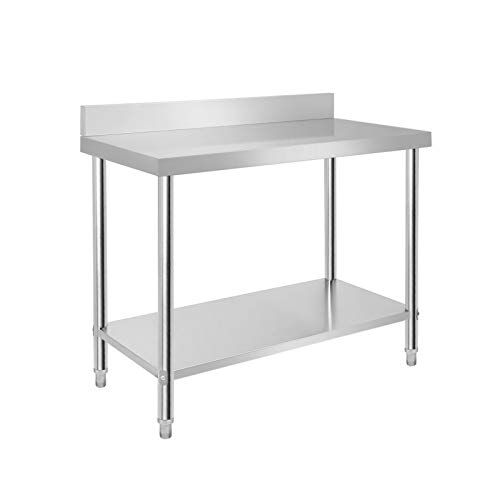 UISEBRT Edelstahl Arbeitstisch mit Aufkantung 100 x 60 x 85 cm Edelstahltisch Küchentisch mit Verstellbare Füße, Küche Tisch Zerlegetisch mit extra großer unteren Ablagefläche