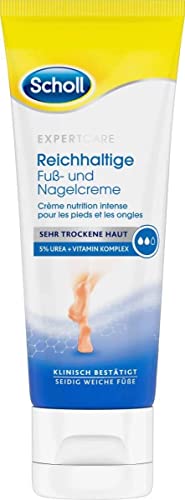 Scholl reichhaltige Fuß- und Nagelcreme - ideal für raue und sehr trockene Füße - mit Urea und Vitamin-Komplex - steigert den Feuchtigkeitsgehalt - 75 ml