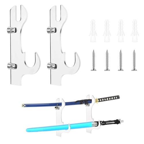 SRTSTR 2er-Set Katana Halterung Zweischichtiger Schwerthalter Wand Katana Ständer Acryl Katana Wandhalterung für Lichtschwert Samurai Demon Slayer Katana Unterstützung Alle Schwerter (Transparent)