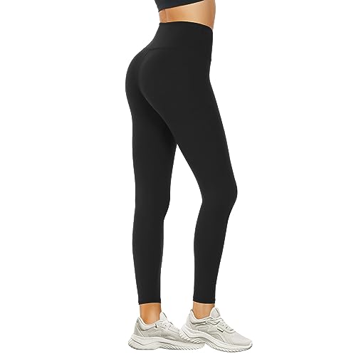 DDOBB Leggings Damen High Waist Sportleggins Lang Schwarz Leggins Blickdicht Bauchweg Sporthose Elastisch Yogahose Gym Festival Outfit(#02-Schwarz, (DE50-52)=XXL)