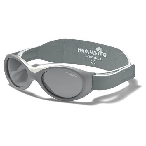 Mausito Baby-Sonnenbrille, 0-18 Monate, für Jungen und Mädchen, flexible Sonnenbrille für Kleinkinder, 100 % UV-Schutz, europäisches Design, steingrau