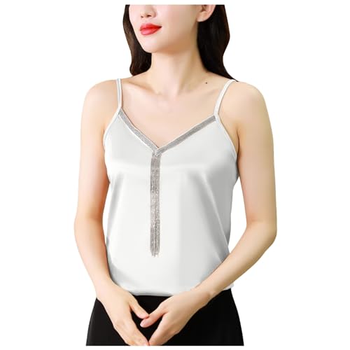 Tank Top Damen Unterhemden Tanktop Stretch Unterhemd Crop Top Basic Eisseide Tank Top für Frauen und Mädchen Spaghettiträger Camisole Soft Top T-Shirt Ärmellos Oberteil