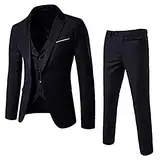 Generisch Anzug Herren Modern Anzug 3 Teilig Slim Fit Fashion Sakko Business Blazer für Herren 3-Teilig Regular Fit Herrenanzug Anzughose Hochzeitsanzug Weste Angebote Schwarz XL