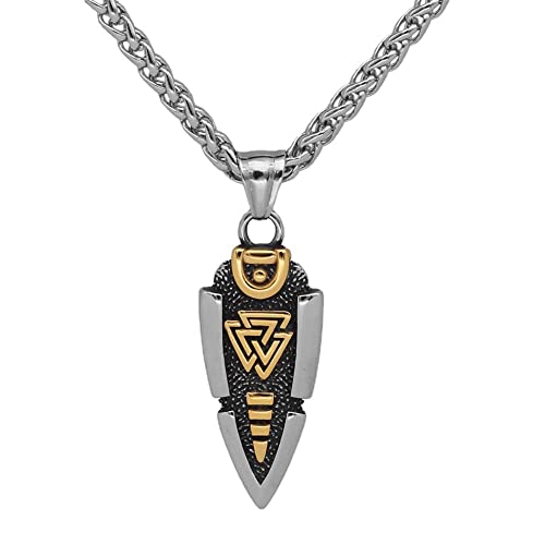 DFWY Nordische Mythologie Odins Speer Halskette – Gungnir Pfeilspitzen Anhänger Aus Edelstahl Für Herren – Vintage Mittelalterliches Valknut Symbol Amulett Isländischer Schmuck