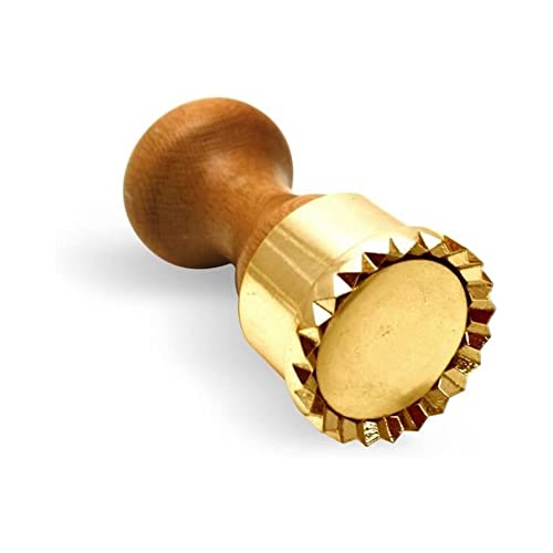 La Gondola Ravioli-Stempel - Rund Gewellt 50mm | Italienisches Pasta-Werkzeug für Zuhause und gewerbliche Küche | Messing & Naturholz Einfach zu verwenden | Tortellini Ravioli Ausstecher Made in Italy