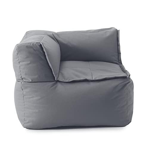 Lumaland Sitzsack-Lounge Modular Eckteil | Waschbare Sitzmöbel für Innenräume & Garten | Indoor & Outdoor Sitz-Garnitur | Wasserfester Ecksessel | Einfach erweiterbar 81x81x70cm [Grau]