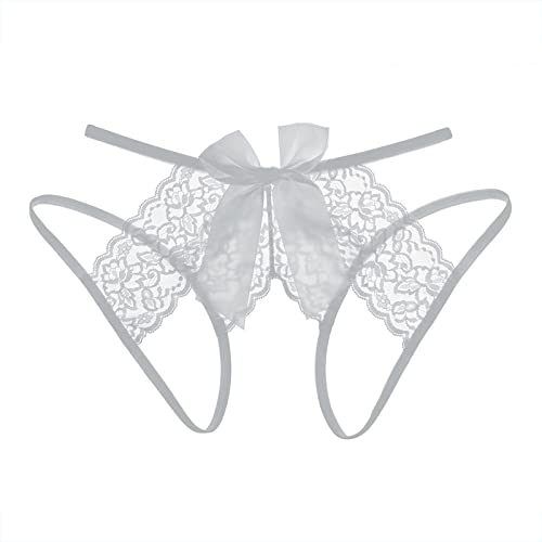Damen Zweiteiler Samt Unterwäsche Spitze Schlitz Höschen niedrige Taille Schleife Höschen Gay Sexspielzeug Unterwäsche (Grey, XL)