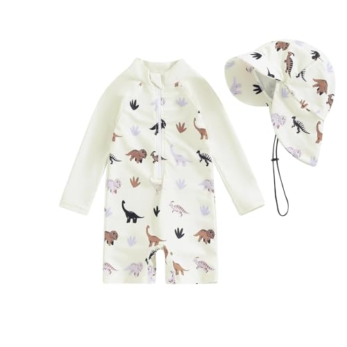 OBiQuzz Badeset Baby Junge 80 Reißverschluss Kurzarm Rash Guard Mit Mütze Schwimmen Badeanzug Kleinkind Badeanzüge Baby Neoprenanzug Bademode Beachwear 1 Jahr (Beige, 12-18 Months)