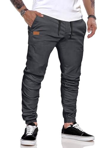 JMIERR Cargohose Herren Hose Freizeithose Baumwolle Chino Hose Herren Jogginghose mit Kordelzug Casual Hose mit Taschen Grau 3XL