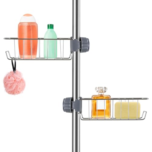 2 Stück Duschablage ohne Bohren Edelstahl, Teleskop Duschregal Rostfrei, Duschkorb zum Hängen, Shampoo Halterung, Duschgelhalter, Seifenhalter, Schwammorganizer für 18-25mm Stange