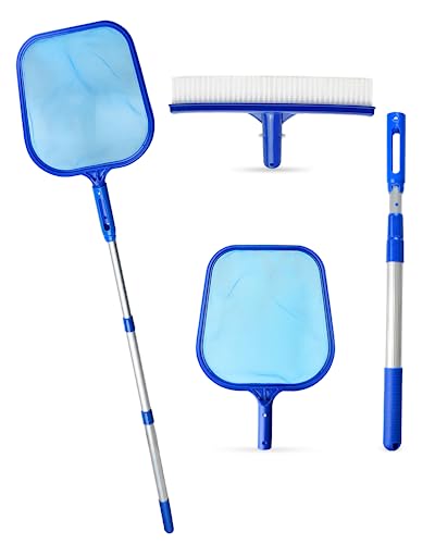 JORAKI 3er-Pack Pool-Skimmer-Set, Poolnetz und Reinigungsbürste mit einziehbarer Metallstange, für die Wartung von Schwimmbädern, Teichen, Whirlpools und Springbrunnen