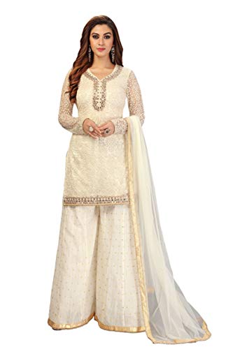 TRENDMALLS Damen Baumwolle Stickerei Kurta Sharara Anzug Set Indische Pakistanische Hochzeit Special Wear, Cremeweiß, XXX-Large