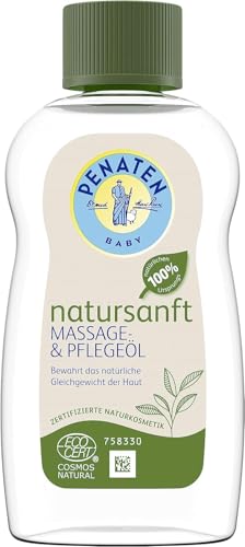 Penaten natursanft Massage- und Pflegeöl (200 ml), parfümfreies Babyöl & Babypflege Massageöl mit Rapsöl, speziell entwickelt für sensible Babyhaut