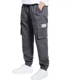 LAUSONS Hosen für Jungen Cargohose Kinder Hose Cargo Jogginghose Freizeithose mit Gummizug Grau 158-164 (Herstellergröße 160)