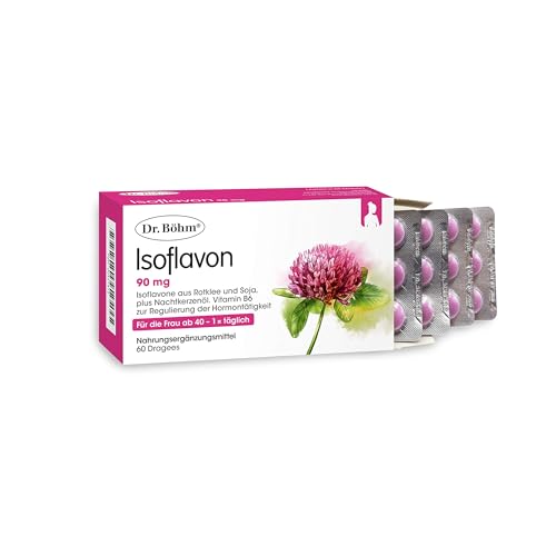 Dr. Böhm Isoflavon: Für hormonelle Balance & Wohlbefinden in den Wechseljahren, mit Vitamin B6, Astaxanthin, Soja- und Rotklee-Extrakt, für die Frau ab 40, 60 Dragees