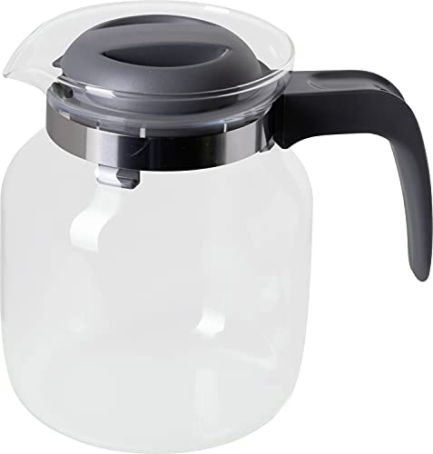 wenco Glaskanne 1,25 l - Ideal für Tee, Kaffee und Kaltgetränke, hitzebeständig, mit Deckel und Ausguss-Öffnung - Spülmaschinenfest und bruchsicher - Transparent/Grau