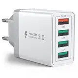 USB Ladegerät, 4-Port USB Adapter 33W Netzteil mit QC 3.0 Schnellladegerät Mehrfach USB Stecker für iPhone 16 15 14 13 12 11 X 8 7 6, Samsung, Smartwatch, Handy Schnellladen Ladeladapter Ladestecker