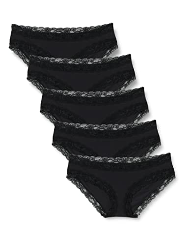 Iris & Lilly Damen Hipster-Unterwäsche Baumwolle und Spitze, 5er-Pack, Schwarz, 46