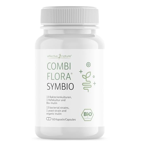 Combi Flora SymBIO - Probiotikum mit 13 Bakterienstämmen + Bio-Inulin - 60 vegane Kapseln - Verzögerte Freisetzung - Hochdosiert