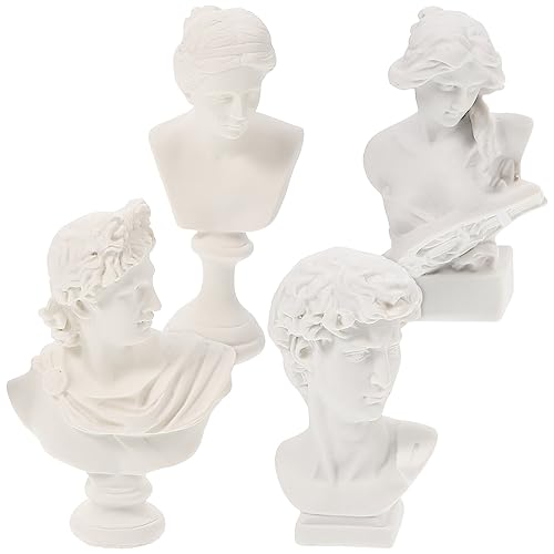 ibasenice Mini Griechische Büste Statuen-Set 4 Stück Kunstharz Berühmte Skulpturen Mythologie Figur David Georges Athena Kunsthandwerk Zeichnung Heimbüro