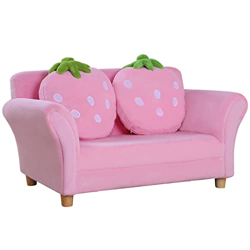 HOMCOM Kindersofa Kindersessel Sofa Couch Kinder Stuhl Kinderzimmer Softsofa Doppelsofa Einzelsofa(Erdbeersofa)