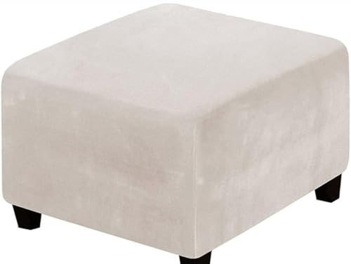 SWJ-swjssb Ottomane Schonbezug Hocker Bezug, Samt Hocker Husse für Fußhocker Quadratisch, Schwarz Stretch Bezug Ottomane Abdeckung Überzug Hocker Protector Waschbar Hockerabdeckung(Beige,33x33 cm)