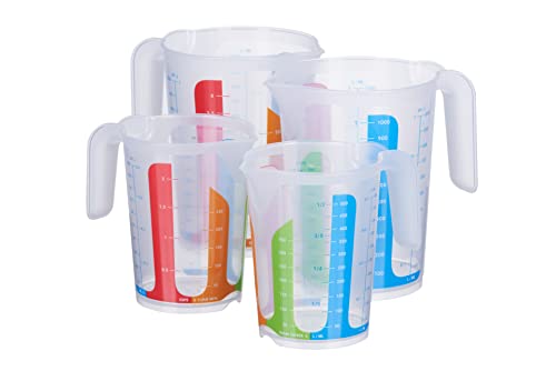 MiraHome Messbecher 4er Set bunt 2x 0,5 Liter 2x 1 Liter ml l Cups Gramm Zucker Mehl Austrian Quality