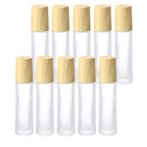 10ml ätherisches Öl Roller Flaschen Hochwertige Milchglas Roller Flaschen mit Edelstahl Roller Balls, Holz Korndeckel, für ätherisches Öl kosmetische Probe