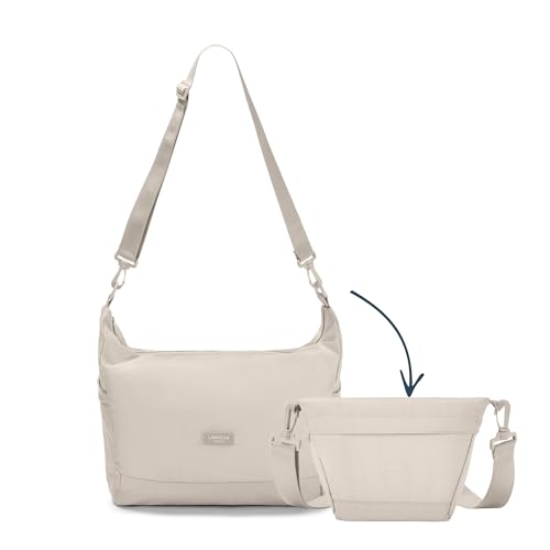 LARKSON Shopper Tasche Damen & Herren Beige - Olea - Faltbare Schultertasche mit Reißverschluss - Foldable Shopping Bag - 14 Liter - Faltbar zu Crossbody Bag - Leicht