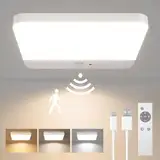 FULEN Deckenlampe Badezimmer mit Bewegungsmelder, Kabellos LED Deckenleuchte Dimmbar mit Batterie Wiederaufladbar,3 Farbtemperaturen,Fernbedienung mit Timer,Lampe Decke für Flur,Keller,Treppenhaus