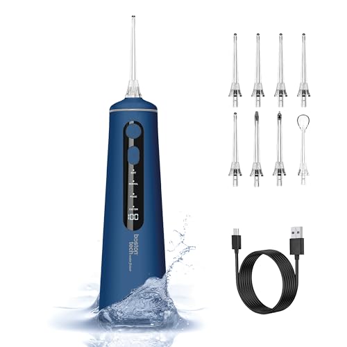 Aquapik® Tragbares Munddusche UltraCare Travel | Entfernt Plaque + Von Zahnärzten Empfohlen + Schützt Implantate und Zahnspangen | Munddusche mit 8 Aufsätzen + 4 Modi + 300 ml Tank