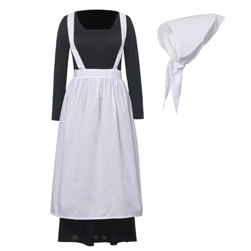 BPURB Damen Pionier Kolonialkleid Pilgerkostüm Bürgerkrieg Kleid viktorianisches Dienstmädchen Bauernkostüm mit Schürze