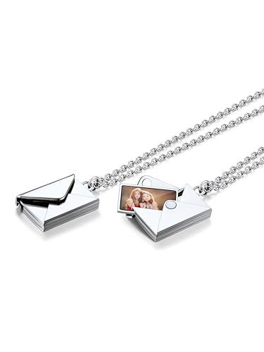 Custom4U Personalisierte Foto Umschlag Medaillon Silber mit Bild Liebesbriefumschlag Kette mit Gravur Briefumschlag Medaillon Silber zum Öffnen für Bilder Geschenke für Muttertag Weihnachten