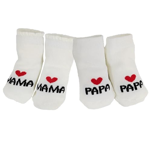 EQLEF Baby socken Geschenk, Mama&Papa Baby Baumwollsocken Neugeborene Dünn Socken 0-6 Monate Baby Mädchen Jungen Home Socken Geschenk für Baby Dusche Weihnachten Neujahr(2 Paare)