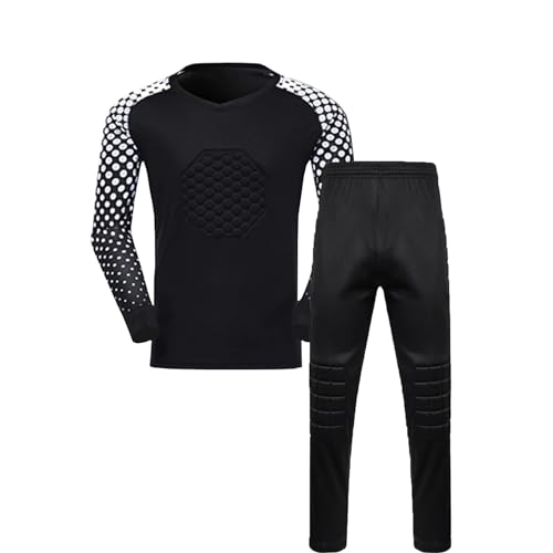 TACKTIMES Jungen Fußball Torwart Trikot Set Sportshirt und Sporthose Gepolstert Langarm Schutz Ausrüstung Anzug (DE/NL/SE/PL, Numerisch, 164, Regular, Schwarz)