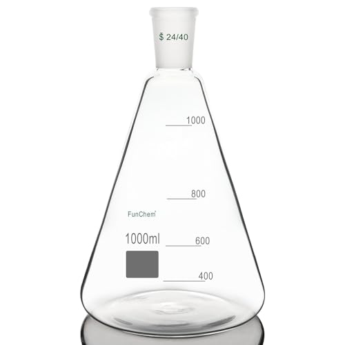 FunChem 24/40 Glas-Erlenmeyerkolben, Borosilikatglas-Graduierter Labor-Kolben mit 24/40 Standard-Konusaußengelenk, 1000 ml