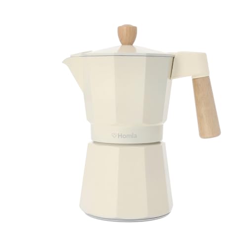 HOMLA MIA Mokka beige Kaffeemaschine mit Holzgriff 6 Cup