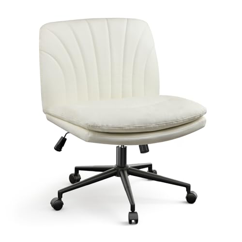 Naspaluro Bürostuhl Ohne Armlehnen, Schreibtischstuhl mit PU Leather, Lesesessel mit Breiterem Polster zum Sitzen im Schneidersitz, Wippfunktion, Höhenverstellbar, 360° Drehstuhl für Haus,Creme Farben