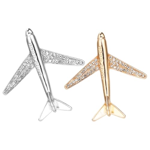 2 Stück Flugzeug Strasssteine Broschen Set Brosche Pins Anstecknadel Geschenk für Flugbegleiter & Berufspiloten Flugbegleiterin