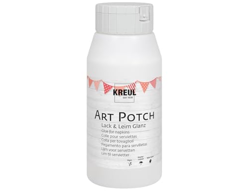 KREUL 49153 - Art Potch Lack und Leim transparent glänzend, 750 ml, Serviettentechnik- und Dekokleber auf Wasserbasis, für Holz, Keramik, Stein und Karton