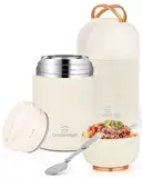 Dreamhigh® Thermobehälter für Essen 850 ml, Edelstahl Warmhaltebehälter Essen mit Griff, Thermoskanne Essen Auslaufsicher, inkl. Löffel, 12 Stunden Heiß, 12 Stunden Kalt (Weiß)