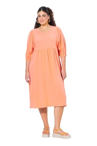 Ulla Popken Damen große Größen Übergrößen Plus Size Musselin-Midikleid, A-Linie, V-Ausschnitt, Halbarm Koralle 42+ 838440505-42+