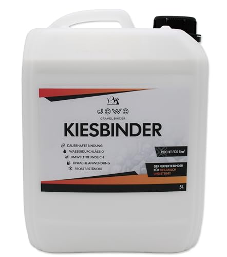 Kiesbinder/Kiesverfestiger (5L) Bindemittel für Kies Schotter und Mulch aller Art Mulchbinder Gartenbahn Steinweg Dauerhafte Bindung - Hält bis zu 3 Jahren.