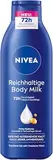 NIVEA Reichhaltige Body Milk, intensiv pflegende Körpercreme mit purem Hyaluron, Mandelöl und Tiefenpflege Serum, Lotion für trockene Haut (250 ml)