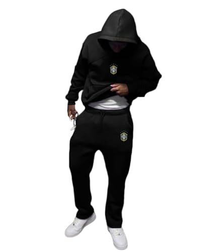ORANDESIGNE Herren Tracksuit 2 Piece Unisex Damen Trainingsanzug Y2K Hip Hop Streetwear Hoodie Sportanzug Sporthose Buchstaben Druck Lose Sweatshirt A Schwarz M