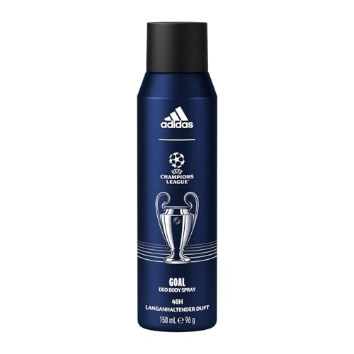 adidas UEFA Champions League Goal Edition Deo Body Spray, 48H Deo-Schutz, grüner Fougère Duft mit natürlichen ätherischen Ölen für Männer, 150ml