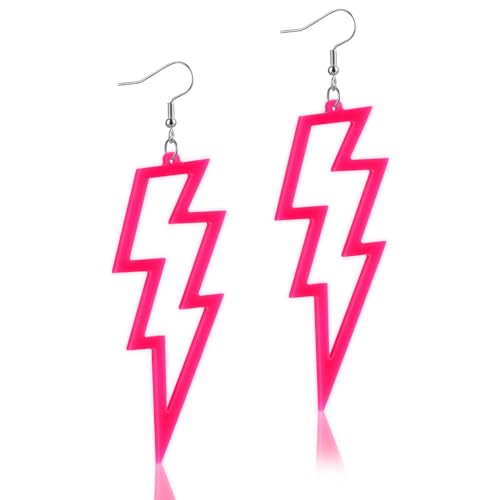 Telooco Neon Ohrringe Damen Vintage 80er Party Ohrringe Acryl Hohle Ohrringe Creolen Halloween Weihnachten Ohrringe Schmuck für Frauen Mädchen 80er 90er Jahre Kostümparty Outfits (Rosa)