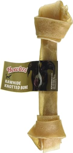 Howlers Pack of 10 Natural Rawhide Knotted 20cm Dog Bones | 8 Inch Dog Bone Made from Natural Ingredients | Dog Chew Bones Perfect for Treat Time