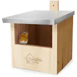 WILDLIFE HOME Vogel Nistkasten für Rotkehlchen, Rotschwänzchen & Halbhöhlenbrüter mit Metalldach I nach NABU aus verschraubtem Massiv-Holz I Wetterfest & Unbehandelt I Vogelhaus