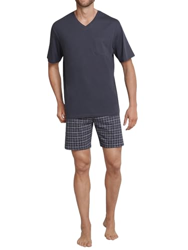 Schiesser Herren Kurz V-ausschnitt - Nightwear Set Zweiteiliger Schlafanzug, Anthrazit_159636, 52 EU